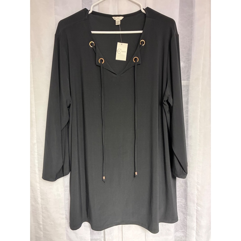 Catherines Est 1946 Black Lace Up Grommet V-Neck Tunic Top Plus Size 18/20W‎ NWT